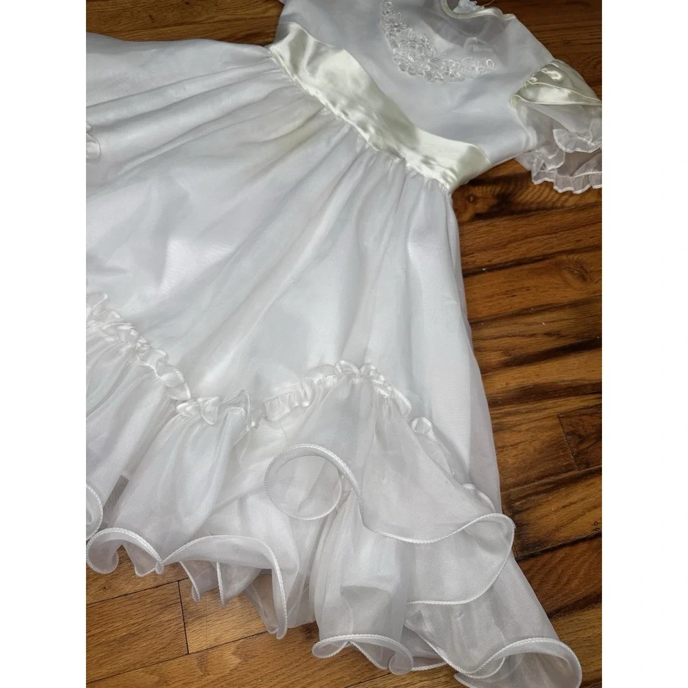 Vintage‎ White Flounce Poof Kids Dress - Size 8 - By Sugar Plum